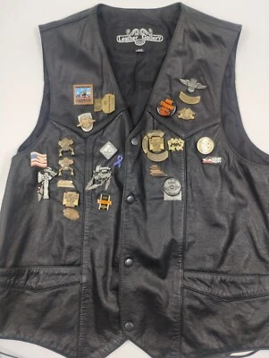 Chaleco de motociclista Galería de cuero negro (44) con alfileres Harley Davidison (21) envío gratuito Foto 1 de 4