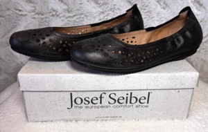 Josef Seibel Leather Ballet Flat Women’s Pippa 37/US 6-6.5 Black Nesty Oil NEW - Picture 1 of 14