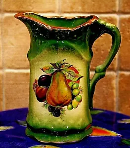 ANTIQUE STAFFORDSHIRE IRONSTONE - JUG 7 1/2" TALL - FRUIT DESIGN & GILD EDGING - Picture 1 of 12