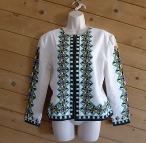 Adrianna Papell Geometric Print Zip Long Sleeve Front Jacket 100% Cotton 10 L - Picture 1 of 8