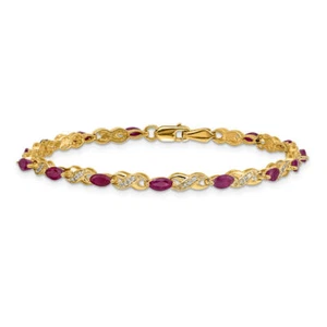 14K Solid Yellow Gold Diamond Ruby Infinity Love Knot Chain Bracelet - Picture 1 of 12