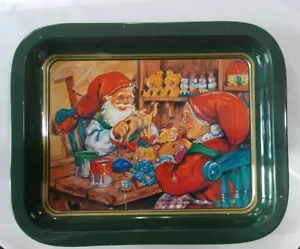 Vintage Tin Cookie Candy Plate Santa Claus 8" x 6.5" Susanna Hartmann - Picture 1 of 2