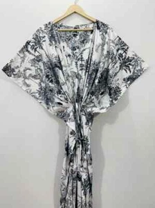 Indian Vintage 100% Cotton Long Beach Maxi Kaftan Dress One Size Caftan Kimono - Picture 1 of 9