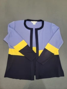 Misook Strickjacke Pullover Damen Large blau gelb Colorblock vorne offen Strick - Bild 1 von 11