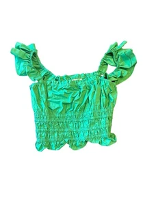 Maeve Anthropologie Green Smocked Ruffle Crop Top Size US 4 UK 8 - Picture 1 of 6