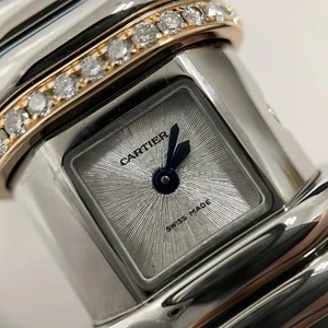 CARTIER WATCH DECLARATION WT000830 QUARTZ SILVER DIAL SS/AU750 PINK GOLD LADIES - Picture 1 of 9