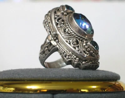 SARADA STERLING SILVER MYSTIC TOPAZ DOTS FILIGEE POISON RING - Image 1 of 4