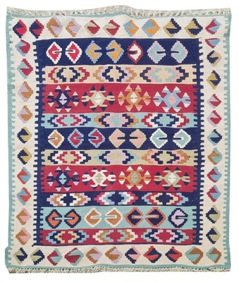 Amazing Hand Knotted Vintage Turkish Kilim Kilm Wool Area Rug 3.11 x 2.7 Ft - Image 1 of 4