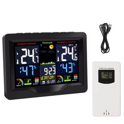 1*LCD Digital Thermometer Clock Indoor/Outdoor Wireless Temperature Meter Gauge - Image 1 of 4