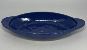 BYBEE POTTERY KENTUCKY - BLUE ELONGATED OVAL BOWL - TAB HANDLES - Picture 1 of 8