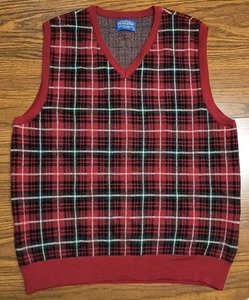 Pendleton Red Black Plaid Merino Wool Sweater Vest Large Men's - Picture 1 of 6