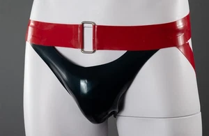 Rubber Jockstrap, Access Front, Front Rectangular Ring, 30"/76cm waist, Blue/Red - Picture 1 of 2