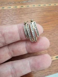 9ct Gold Hoop Earrings With Real Diamonds - Picture 1 of 7