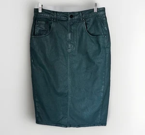 Pilcro Coated Dark Green Denim Pencil Skirt - Picture 1 of 6