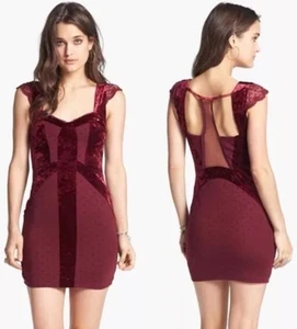 Free People Madeline Mini Dress Maroon Velvet Polkadot Bodycon Y2K Baddie Goth S - Picture 1 of 20