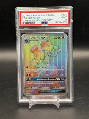 PSA 9 MINT Lucario GX Full Art Forbidden Light Secret Holo Pokemon 135/131 - Image 1 of 2