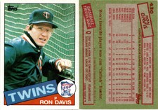 Ron Davis 1985 Topps Baseball Card 430  Minnesota Twins