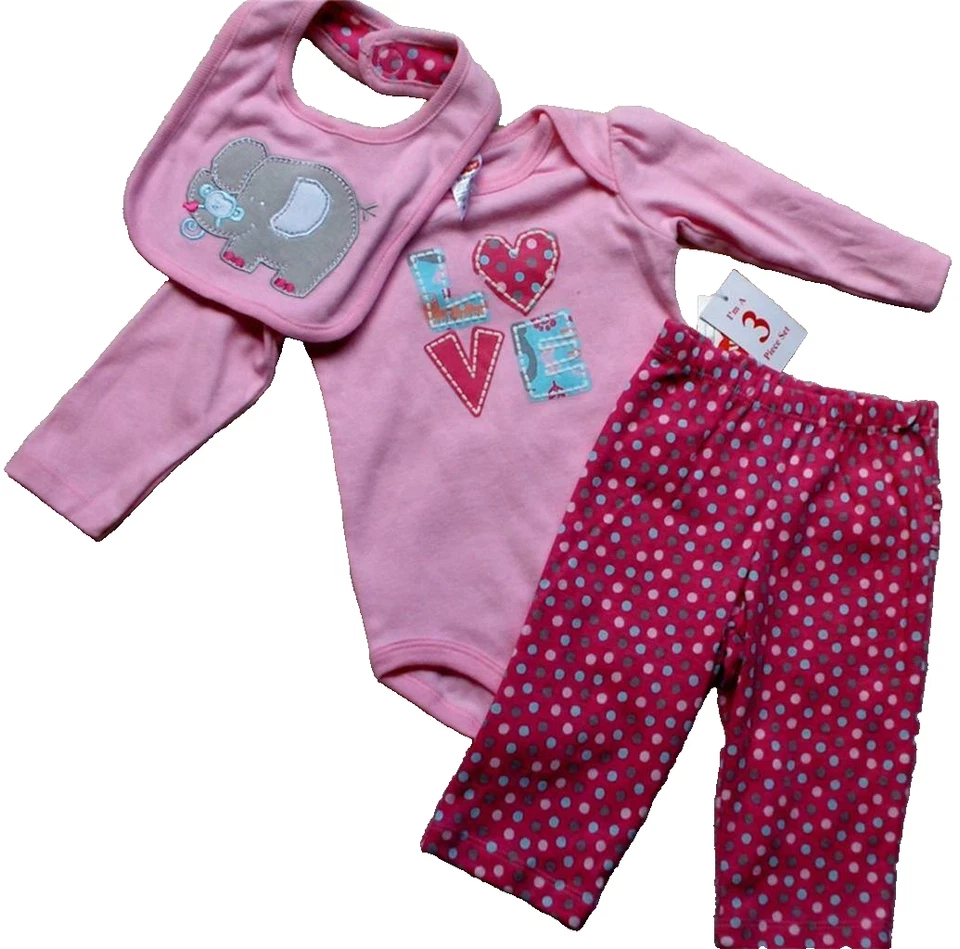 Fisher Price 3 piezas. SET LS Body, Pantalones Largos, Babero BEBÉ{0-3 meses} NUEVO ENVÍO GRATUITO Foto 1 de 1