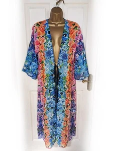MARY KATRANZOU X LIPSY Multicoloured Floral Chiffon Kimono Beach Cover, size 10 - Picture 1 of 9