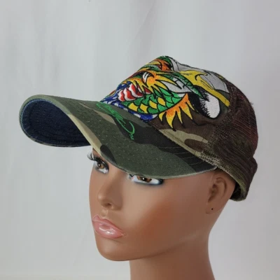 De colección Ed Hardy Gorra Camionero A Presión Gorra Deslumbrante Bordado Dragón Foto 1 de 4