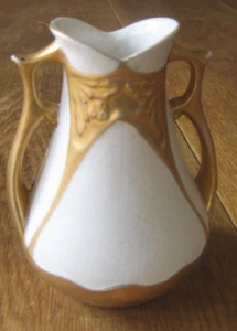 Art Nouveau Small White crackle glazed vase with gilt Liberty style design - Picture 1 of 2