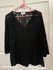 Laundry by Shelli Segal schwarzes Spitzentop mit integriertem Tank 3/4-Ärmel Größe Large - Bild 1 von 6