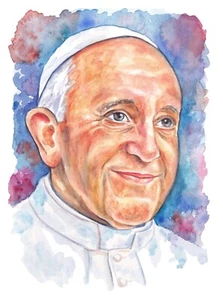 Acquerello moderno Ritratto Papa Francesco opera Originale Dipinto a Mano - Foto 1 di 10