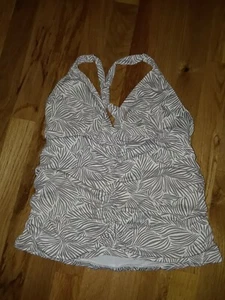 Athleta Taupe Print Ruching Tankini Bathing Swim Suit Size M - Picture 1 of 5