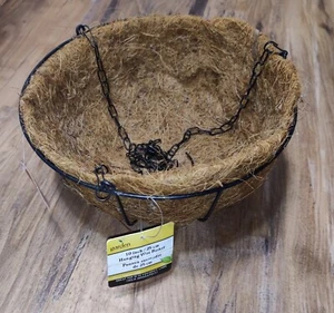 Plant Hanging Black Wire Baskets w Coconut Fiber Liners 10”D x 21”H - Picture 1 of 4
