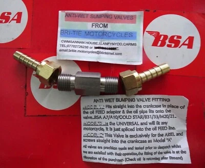 BSA UNIT SINGLES & CLASSICS UNI ANTI-WET SUMPING VALVE.STAINLESS.MADE IN ENGLAND - Bild 1 von 3