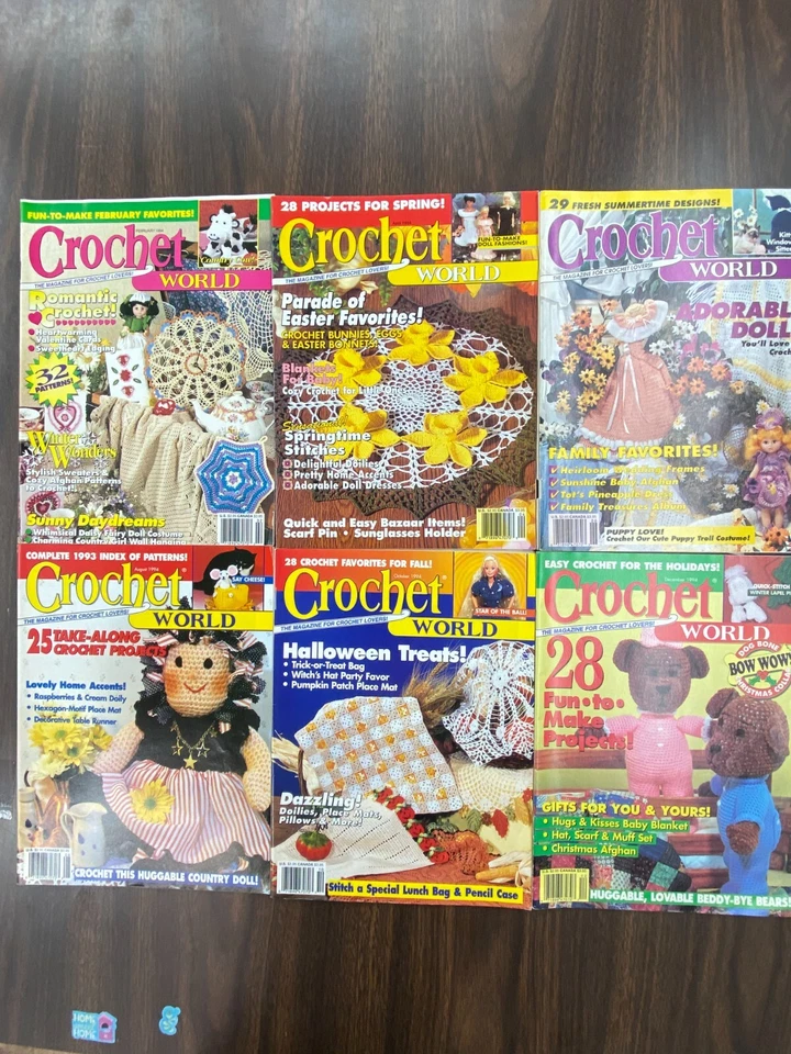 钩针世界杂志 6 杂志--- 2 月、4 月、6 月、8 月、10 月、1994 年 12 月 — 第 1/1 张图片