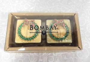 Vintage Bombay Company Enamel Christmas Wreath Tea light Set of Two NOS - Picture 1 of 11