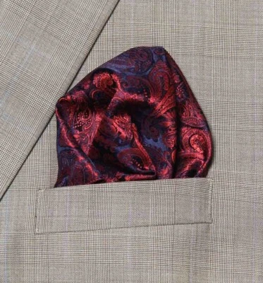 Gascoigne Pocket Square Red Navy Blue Paisley Pattern Men's - Image 1 of 2