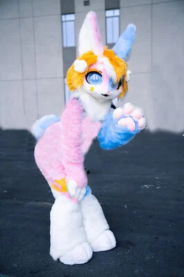 Fantasia de mascote de raposa de cachorro Husky de pele longa fursuit traje de Halloween cosplay #60 - Imagem 1 de 3