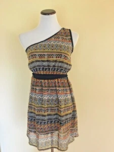 Ya Los Angeles Single Shoulder Short Dress Size Small Blue Geometric Belted New - Picture 1 of 12