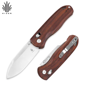 Kizer Drop Bear EDC Folding Pocket Knife Nitro V Steel Blade Wood Handle V3619A6 - Picture 1 of 10