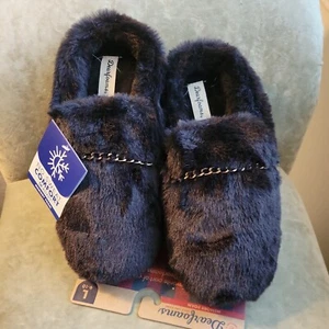 Dearfoam Womens Cushioned Slippers - Black Indoor Outdoor Soles, Large 9-10, NEW - Picture 1 of 9