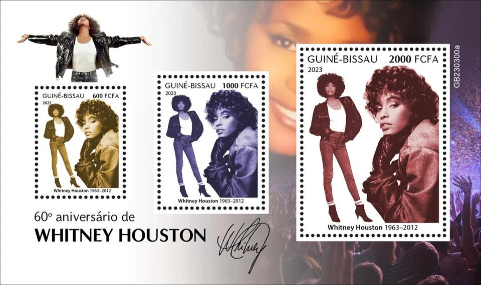 Estampillas Whitney Houston Singer 60 aniversario MNH 2023 Guinea-Bissau M/S Foto 1 de 1