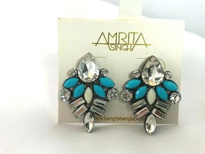 Amrita Singh CZ Silver Tone Post Floral Design STATEMENT Earrings - Picture 1 of 3