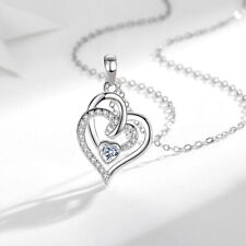 LED Wood Box Birthday Gift Womens Zircon Double Heart Necklace LED BOX