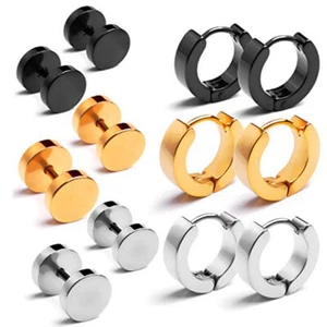 2pcs Stainless Steel Stud Earrings for Men Women Small Huggie Hoop Earrings Set - Picture 1 of 17