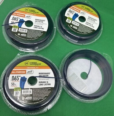 Línea recortadora de cuerdas de 4 nylon WEED WARRIOR .065 pulgadas x 50 pies herbicida de varios bordes Foto 1 de 4