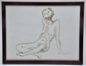 Tableau de nu féminin, peint à l'encre sanguine, encadré, déco art érotique 2 - Foto 1 di 5