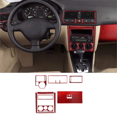 11Pcs Red Carbon Fiber Interior Dashboard Kit Cover Trim For Volkswagen Golf - Изображение 1 из 4