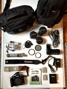 ~CAMERA BUNDLE~ Canon EOS Rebel XS DSLR w/ 3 Lenses, 2 Batteries, 2 Bags + MORE - Picture 1 of 22