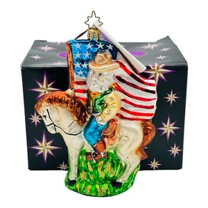 Christopher Radko Santa Claus Cowboy Horseback American Flag Ornament 6” RARE - Picture 1 of 17