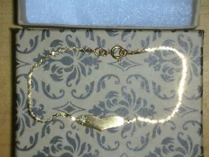 Bracciale a forma di cuore placcato oro 23 carati con chip di diamante made in USA 7 pollici - Foto 1 di 2