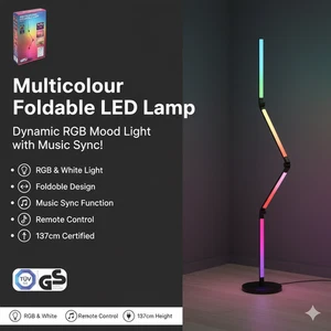 Music Sync Mood Light RGB LED Corner Floor Lamp Multicolour Foldable 137cm - Imagen 1 de 5