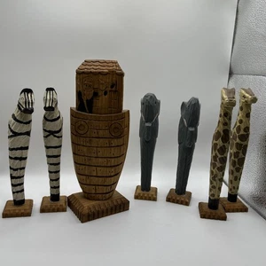 Vintage Holzfigur Arche Noah 7er Set Volksdeko dünne Kunst - Bild 1 von 10