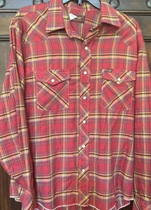 Wrangler Hemd Herren XL rot kariert Perlen Druckknopf Langarm Wrancher Western Rodeo - Bild 1 von 7
